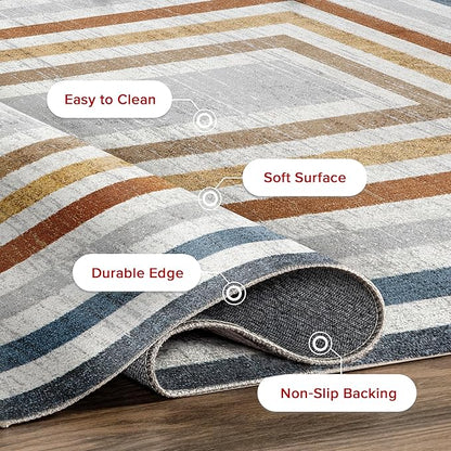 nuLOOM Alienor Geometric 4x6 Machine Washable Area Rug for Living Room Bedroom Dining Room Kitchen, Multicolor/Ivory