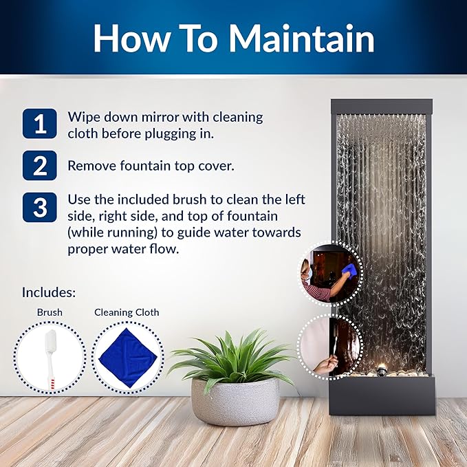 Alpine Corporation Mirror Waterfall Fountain with Stones and Lights - Zen Indoor/Outdoor Decor for Office, Living Room, Patio, Entryway - 72 Inches