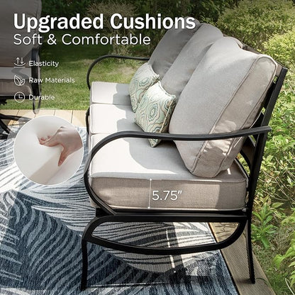 PHI VILLA Patio Conversation Set with Fire Pit, 7 Seat with 45" Firepit Table, Swivel & Fixed, Beige