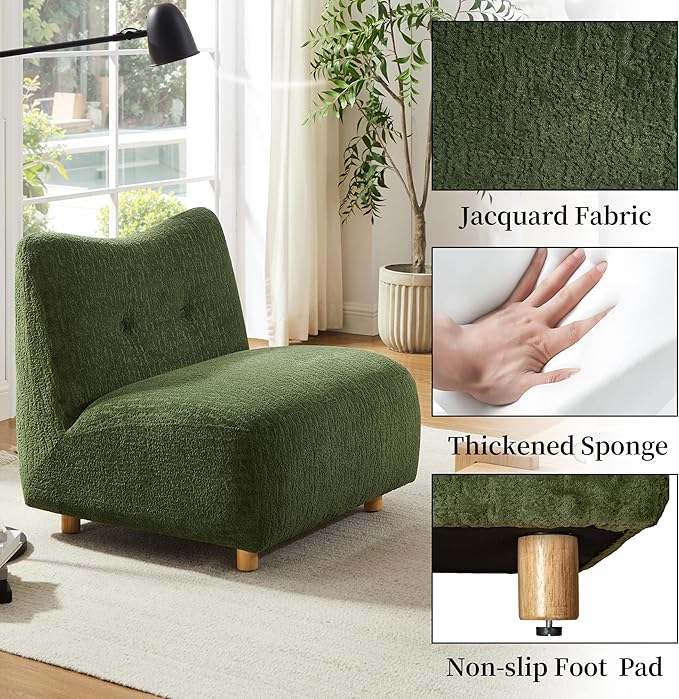 Art Leon Modern Accent Chair - Fabric Modular Sofa Chair Armless Chair with Wooden Legs Set of 2 for Living Room Bedroom Green
