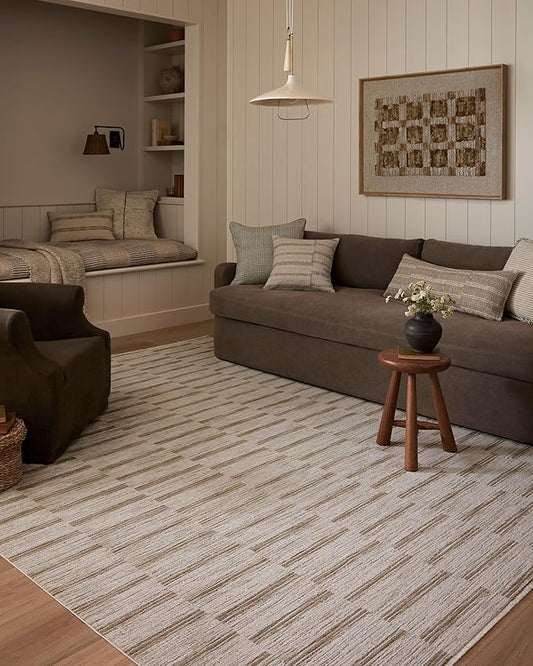 Loloi Amber Lewis Cali Collection CIL-04 Ivory/Tobacco 2'-7" x 8'-0", .25" Pile Height, Runner Rug