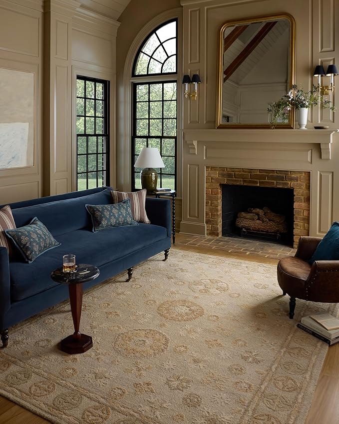 Loloi Chris Loves Julia Dorothea Collection DRT-03 Dove/Natural 11'-6" x 15' Area Rug Wool Neutral Floral Living Room Bedroom Carpet