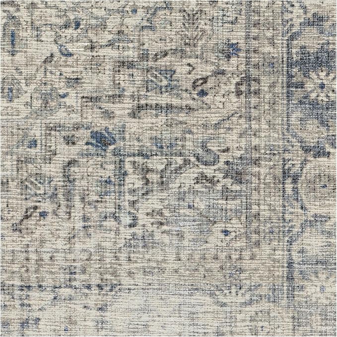 RUGGABLE Washable Vintage Runner Rug – Kamran Blue Quartz 2.5x10, Stain-Resistant, Non-Slip Hallway Runner – Machine Washable Rug for Hallway, Entryway, Living Room & Kitchen–with Standard Pad