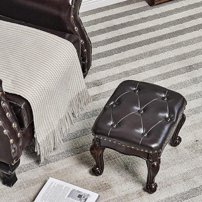 Foot Stool Ottoman Foot Rest Microfiber Leather Upholstered Footstool for Sofa, Living Room, Entryway, Solid Wood Stool (Dark Brown)