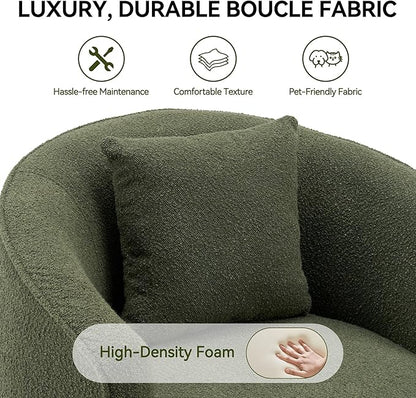 Swivel Accent Chair Set of 2, Modern Upholstered Boucle Barrel Arm Chairs with Pillow for Living Room, 360 Degree Round Swivel Sherpa Armchair with Round Base for Bedroom Club (2, Green)