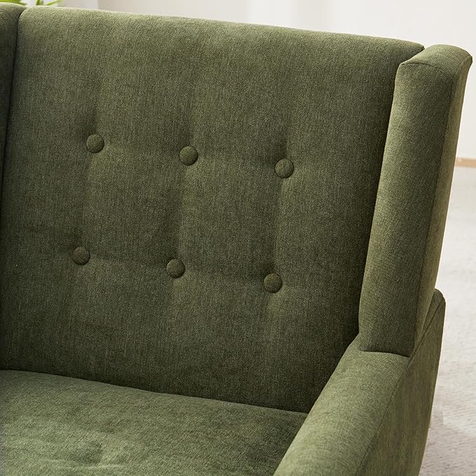 Accent Chairs for Living Room,Button-Tufted Upholstered Armchair with Wooden Legs,Comfy Mid Century Modern Chair for Bedroom Apartment Waiting Room Green