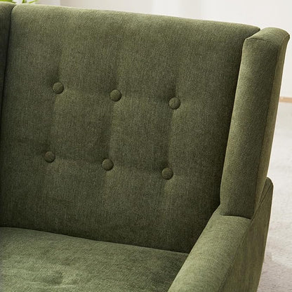 Accent Chairs for Living Room,Button-Tufted Upholstered Armchair with Wooden Legs,Comfy Mid Century Modern Chair for Bedroom Apartment Waiting Room Green