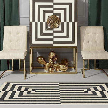 RUGGABLE x Jonathan Adler Machine Washable Modern Area Rug – Op Art Charcoal 3x5, Stain-Resistant, Non-Slip – Small Rugs for Living Room, Bedroom, Hallway, Entryway & Office–with Standard Pad