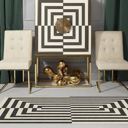RUGGABLE x Jonathan Adler Machine Washable Modern Area Rug – Op Art Charcoal 8 ft Round, Stain-Resistant, Non-Slip – Large Rugs for Living Room, Bedroom, Hallway, Entryway & Office–with Cushioned Pad