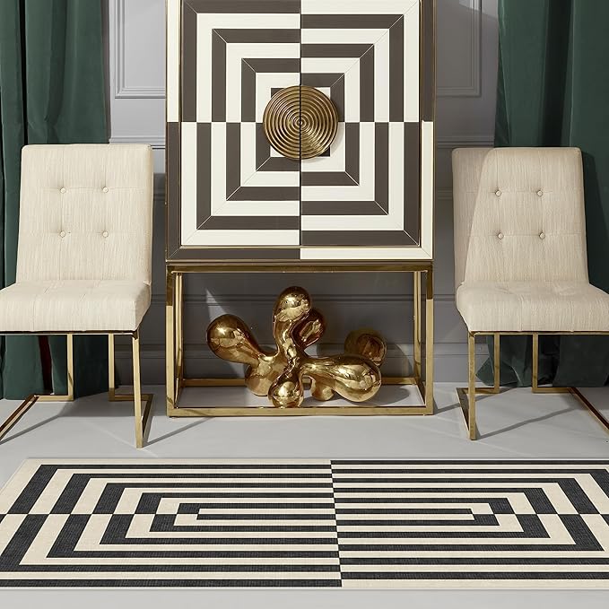 RUGGABLE x Jonathan Adler Machine Washable Modern Area Rug – Op Art Charcoal 5x7, Stain-Resistant, Non-Slip – Medium Rugs for Living Room, Bedroom, Hallway, Entryway & Office–with Cushioned Pad