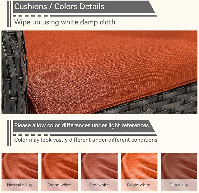 Patio Wicker Chairs Set of 2, Patio Rattan Dining Chairs with 3.5-inch Seat Cushions, High Back and Curved Armrest for Garden, Backyard, Balcony and Deck, Orange
