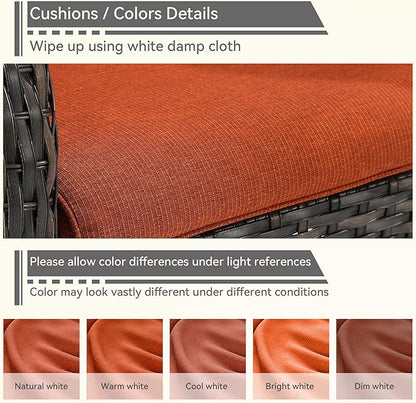 4 Pieces Patio Conversation Set, Wicker Chairs Set of 2 and Two Ottomans with 3.5-inch Seat Cushions, High Back and Curved Armrest for Backyard, Balcony and Deck, Orange
