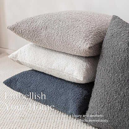 Foindtower Pack of 2 Textured Boucle Throw Pillow Covers Accent Solid Decorative Pillow Cases Cozy Woven Couch Cushion Case for Sofa Bedroom Living Room Home Decor, 18 x 18 Inch,Neutral Grey