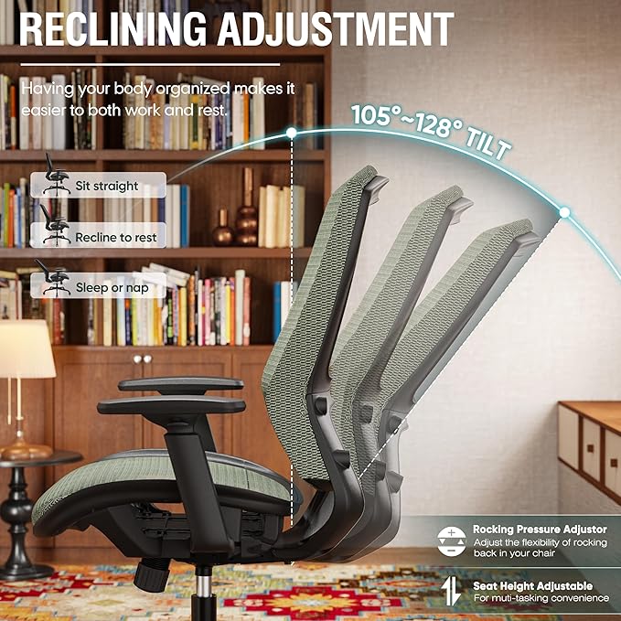 ELABEST T96 Mesh Office Chair,Ergonomic Computer Desk Chair,Sturdy Task Chair- Adjustable Lumbar Support & Armrests,Tilt Function,Comfort Wide Seat,Swivel Home Office Chair