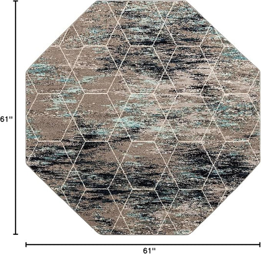 Unique Loom Trellis Frieze Collection Area Rug - Geometric (7' 10" Octagon, Blue Multi/ Ivory)