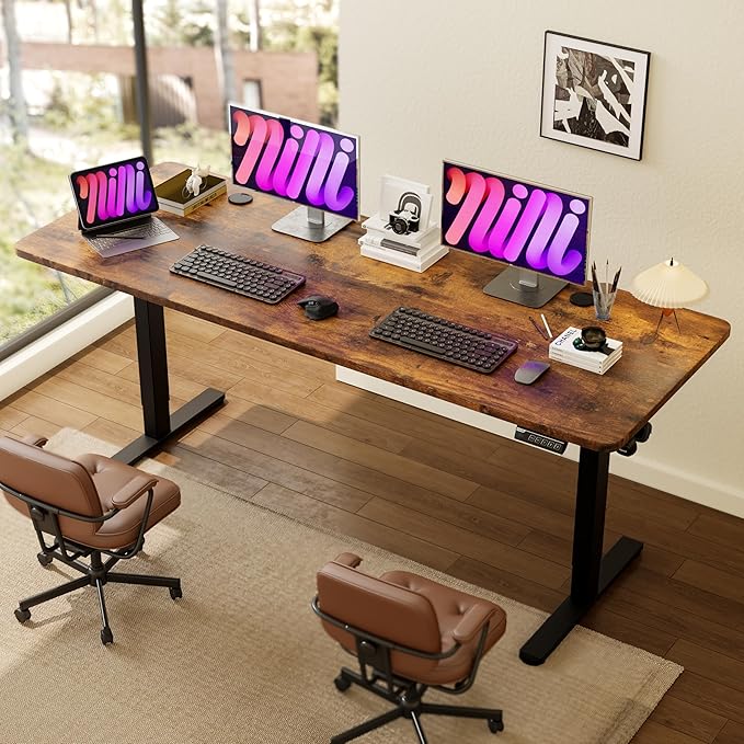 Monomi Electric Standing Desk, 79 x 31.5 inches Height Adjustable, Ergonomic Home Office Sit Stand Up Desk with Memory Preset Controller (Rustic Brown Top/Black Frame)