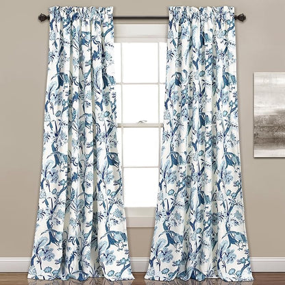 Lush Decor Dolores Light Filtering Window Panels, Pair, 52" W x 84" L, Blue - Floral Curtains for Bedroom - Vintage Curtains - Coquette Room Decor