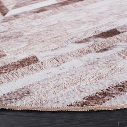 SAFAVIEH Washable Rug Faux Hide Collection - 4' Round, Beige & Brown, Slip Resistant, Western Rustic Decor, Printed Pattern, Ideal for Living Room, Bedroom, Home Office, Dining Space (FAH526A)