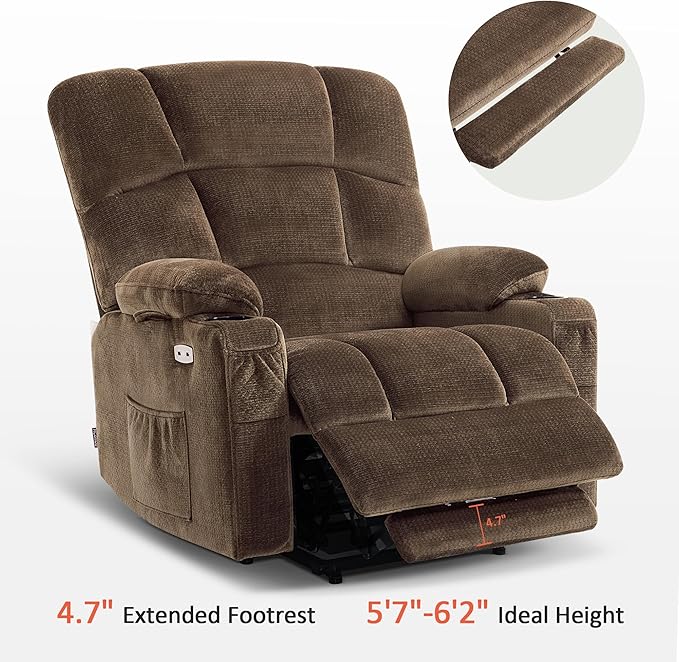 MCombo Oversized Dual Motor Power Lift Recliner Chair Sofa with Massage and Heat for Big Elderly People, Infinite Position, USB Ports, Fabric R7688 (Brown, Large-Oversize)
