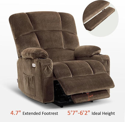 MCombo Oversized Dual Motor Power Lift Recliner Chair Sofa with Massage and Heat for Big Elderly People, Infinite Position, USB Ports, Fabric R7688 (Brown, Large-Oversize)