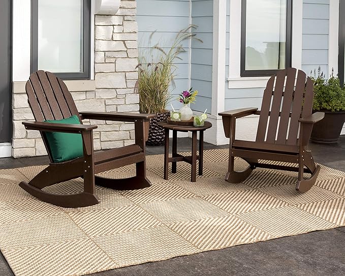 POLYWOOD Vineyard 3-Piece Adirondack Rocking Chair Set, Outdoor Patio Furniture with Side Table, Recycled Plastic, Fade-Proof Front Porch Rockers for Adults, Slate Grey