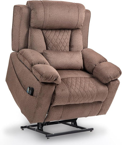 Big Man Power Lay Flat Lift Chair Oversized Recliner Dual Motor Heat Vibration for Elderly, Overstuffed Electric Extra Wide Recliners with Flip Arm Storage Cup Holders,USB Type C Charging