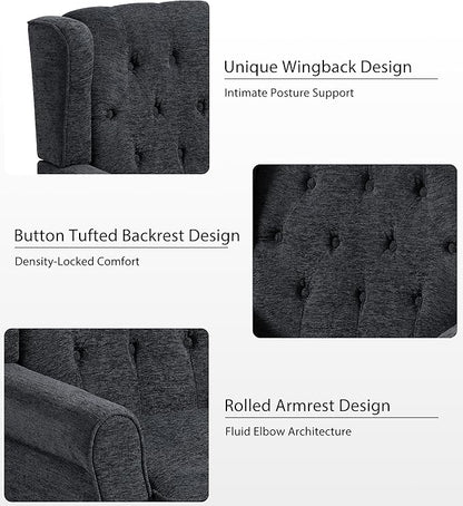 Lumibee High Back Accent Chair Set of 2,Upholstered Wingback Armchair with Solid Wood Legs for Small Spaces,Comfy Single Sofa Chair for Living Room,Bedroom,Office-Black Blue