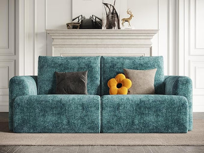 EASE MOOSE Boneless Couch for Living Room, Sectional Cloud Sofa, Modular Cloud Couch Loveseat, 2-Seater Deep Seat Sofas with Pillow for Bedroom, Apartment, No Assembly Required, Chenille (Blue)