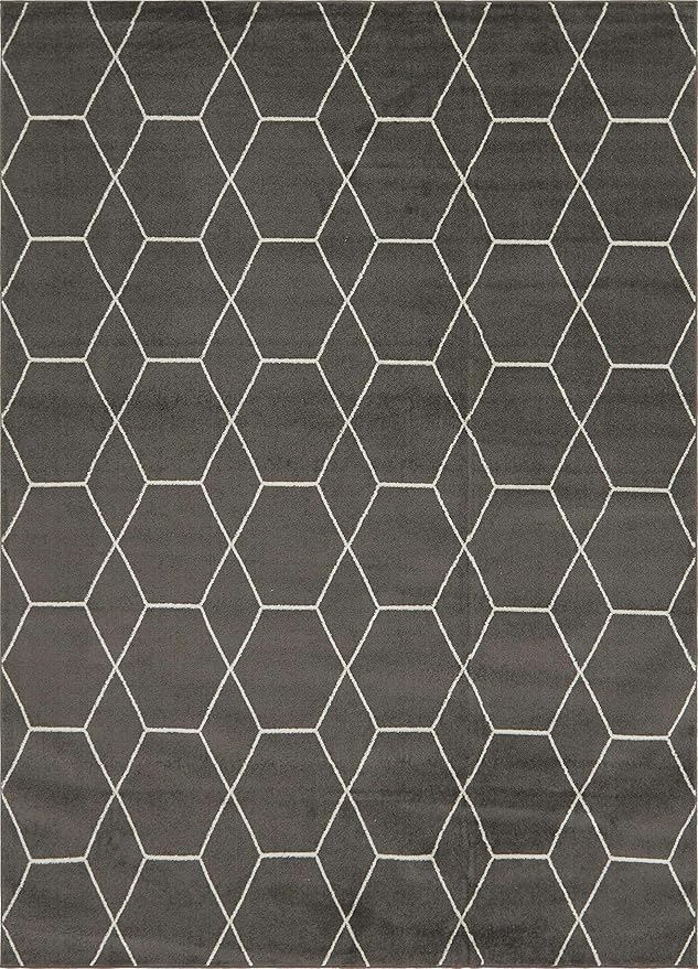 Unique Loom Trellis Frieze Collection Area Rug - Geometric (9' x 12' 2", Dark Gray/ Ivory)