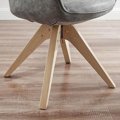 Zouron Mid Century Modern Accent Chair with Oak Wood Legs, Upholstered Swivel Chair No Wheels, Side Accent Armchair Vanity Chair for Small Space Home Office Living Room Bedroom, Gray