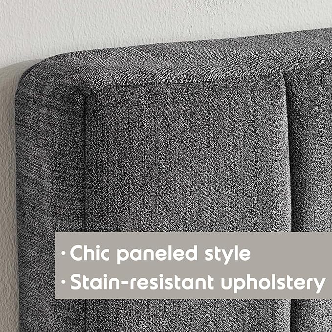Hearth & Harbor Upholstered Twin Headboard - Easy Assemble Channel Stitched Headboard Twin Size - Wall Mounted Headboards with 3D Soundproof Wall Panels Peel & Stick Floating Headboards, Grey