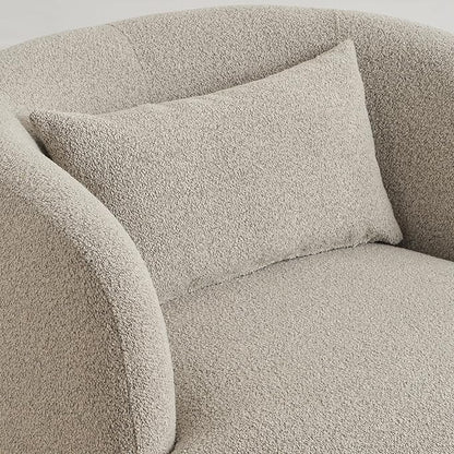 KINWELL 34" Wide Sherpa Swivel Barrel Chair, No Assembly Round Boucle Upholstered Accent Chair Armchair Single Sofa Chair with Toss Pillow for Living Room and Bedroom, Taupe