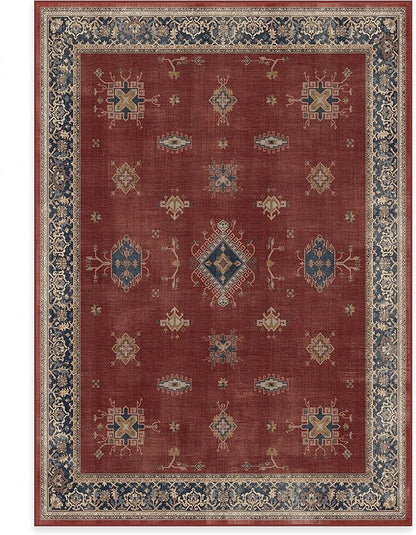 RUGGABLE Washable Vintage Area Rug – Verena Amber Red 5x7, Stain-Resistant, Non-Slip – Medium Machine Washable Rugs for Living Room, Bedroom, Hallway, Entryway & Office–with Standard Pad