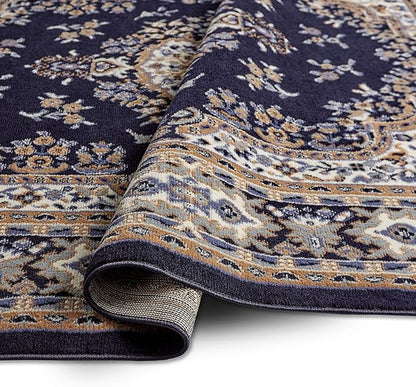 Home Dynamix Premium Sakarya Traditional Medallion Border Area Rug, Navy Blue, 21"x35" Rectangle