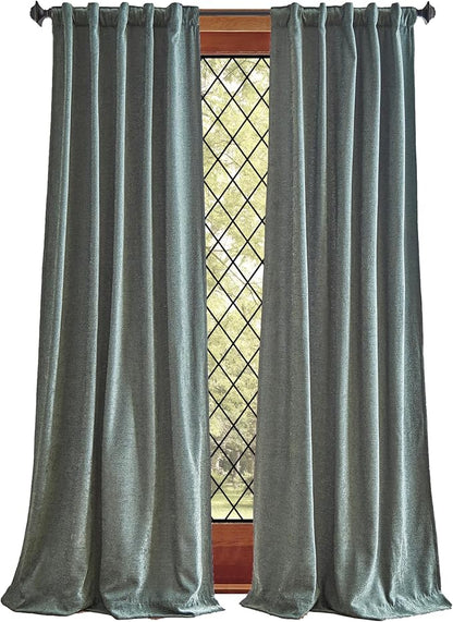 Martha Stewart Naples Chenille Solid Back Tab Window Curtain Panel Pair, 84", Olive Green