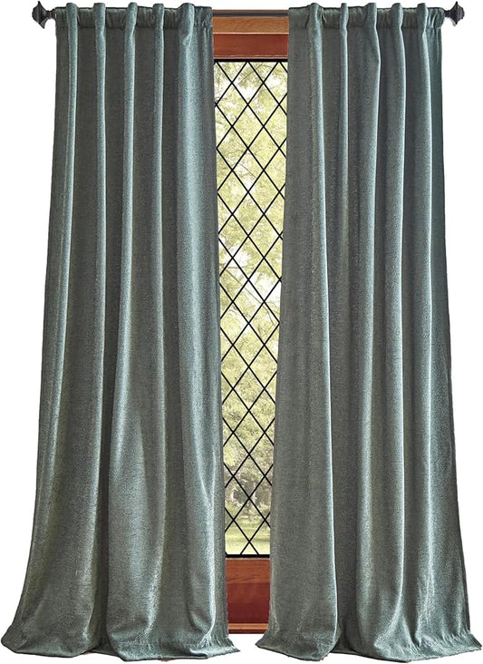 Martha Stewart Naples Chenille Solid Back Tab Window Curtain Panel Pair, 84", Olive Green