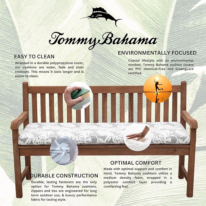 Tommy Bahama Bench Cushion, 48" X 19" X 2.5", Tropical Chrome