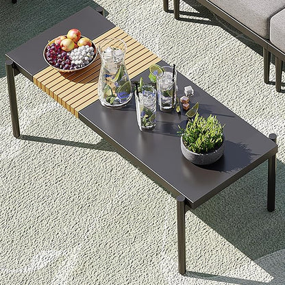 Sundale Outdoor 3 Pieces Patio Furniture Set, Metal Outdoor Sectional Sofa with 6 Inch Olefin Cushion and Coffee Table, All-Weather Modern Outdoor Conversation Sets (Grey Frame)