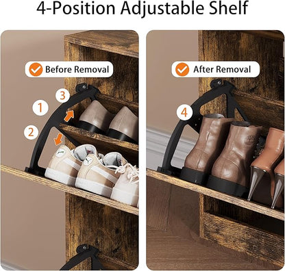 Shoe Storage Cabinet, Wood Shoe Organizer for Entryway with 4 Flip Drawers, Freestanding Shoe Rack with Adjustable Shelf, Narrow Shoe Dresser for Front Door Entrance(Brown, 47.24" x 32.28" x 9.44")