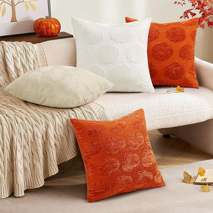 decorUhome Decorative Rust Pumpkin Thanksgiving Throw Pillow Covers 20x20 Set of 2, Soft Chenille Jacquard Farmhouse Textured Pillow Covers for Couch Bed Sofa Autumn Harvest Halloween Holiday