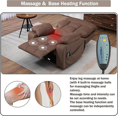 4 OKIN Motor Power Lay Flat Lift Recliner Chair for Elderly Adults Big and Tall Recliners with Heat Massage, Adjustable Head-Back-Lumbar-Leg-Support, Extended Footrest, 2 Cup Holders