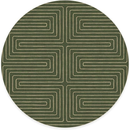 RUGGABLE x Jonathan Adler Machine Washable Area Rug – Labyrinth Fern Green 8 ft Round, Stain-Resistant, Non-Slip – Large Rugs for Living Room, Bedroom, Hallway, Entryway & Office–with Cushioned Pad