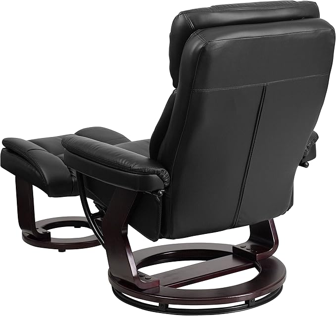 Flash Furniture Allie LeatherSoft Upholstered Recliner with Footrest, Arms, and Headrest, Padded Swivel Recliner Chair and Ottoman Set, Black