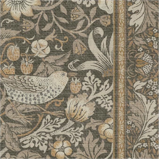 RUGGABLE x Morris & Co Machine Washable Area Rug – Strawberry Thief Stone Gold 4x6, Stain-Resistant, Non-Slip – Medium Rugs for Living Room, Bedroom, Hallway, Entryway & Office–with Cushioned Pad