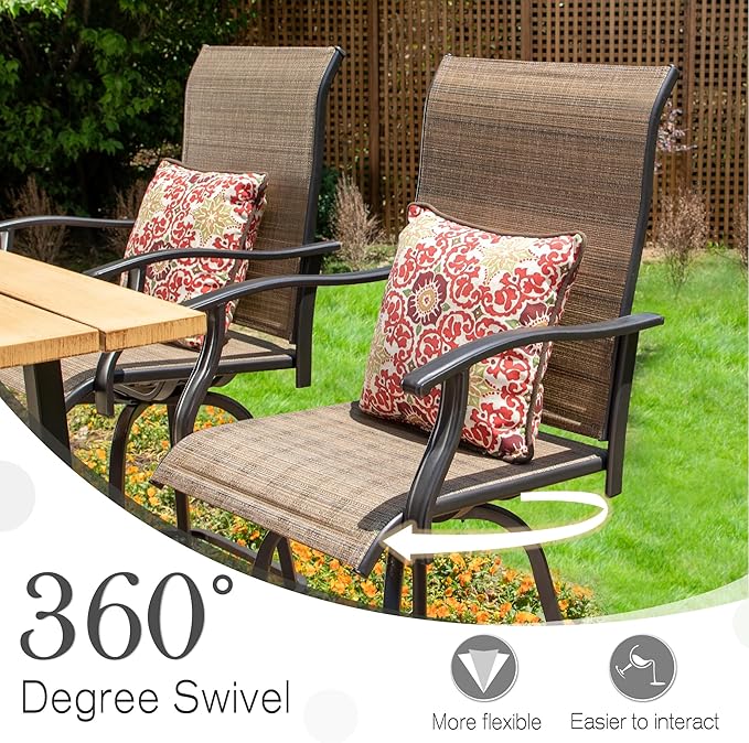 Sophia & William Swivel Bar Stools Set of 2, Bar Height Chairs, Outdoor Bar Chairs, High Top Patio Chairs, Supports 300 lbs (Brown Fabric)