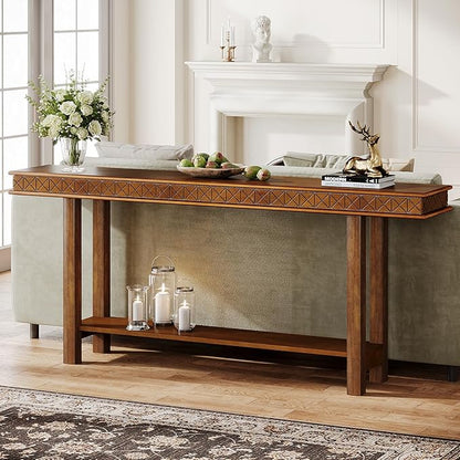 Tribesigns 70.9-Inch Extra Long Console Table, Solid Wood Sofa Table Behind Couch Narrow Long, 2-Tier Entryway Accent Table with Storage for Living Room, Hallway, Entrance, Foyer, Rustic Brown