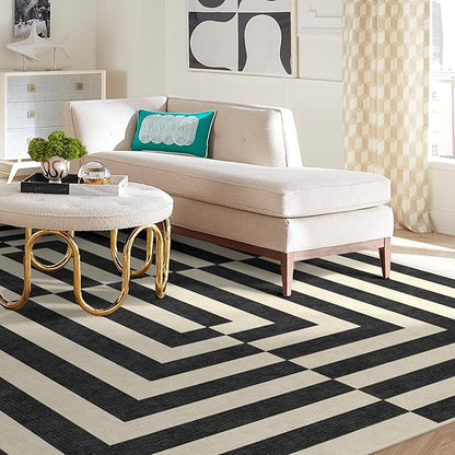 RUGGABLE x Jonathan Adler Machine Washable Modern Area Rug – Op Art Charcoal 8x10, Stain-Resistant, Non-Slip – Large Rugs for Living Room, Bedroom, Hallway, Entryway & Office–with Cushioned Pad