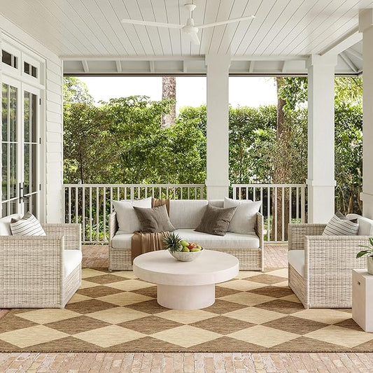 nuLOOM 7' Square Outdoor Performance Area Rug, Stain Resistant, Weather Resistant, High Traffic, Patio, Balcony, Outside, Sabina Brown