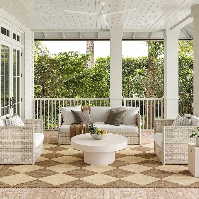 Nuloom Outdoor Performance Collection Sabina Brown/Ivory, 8' Square, Soft and Cozy, High Traffic, Stain Resistant, Easy Clean, Durable Area Rug for Indoor/Outdoor Patio, Deck, Porch, Garden, Courtyard