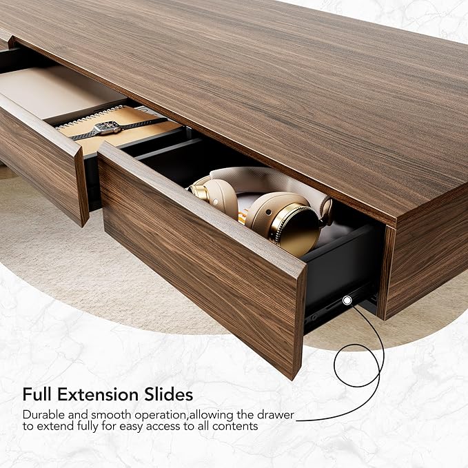 HUANUO Electric Standing Desk with 3 Drawers, 48 Inches Height Adjustable Stand Up Desk, Whole-Piece Board Computer Workstation with 4 Memory Height Settings, Black Walnut